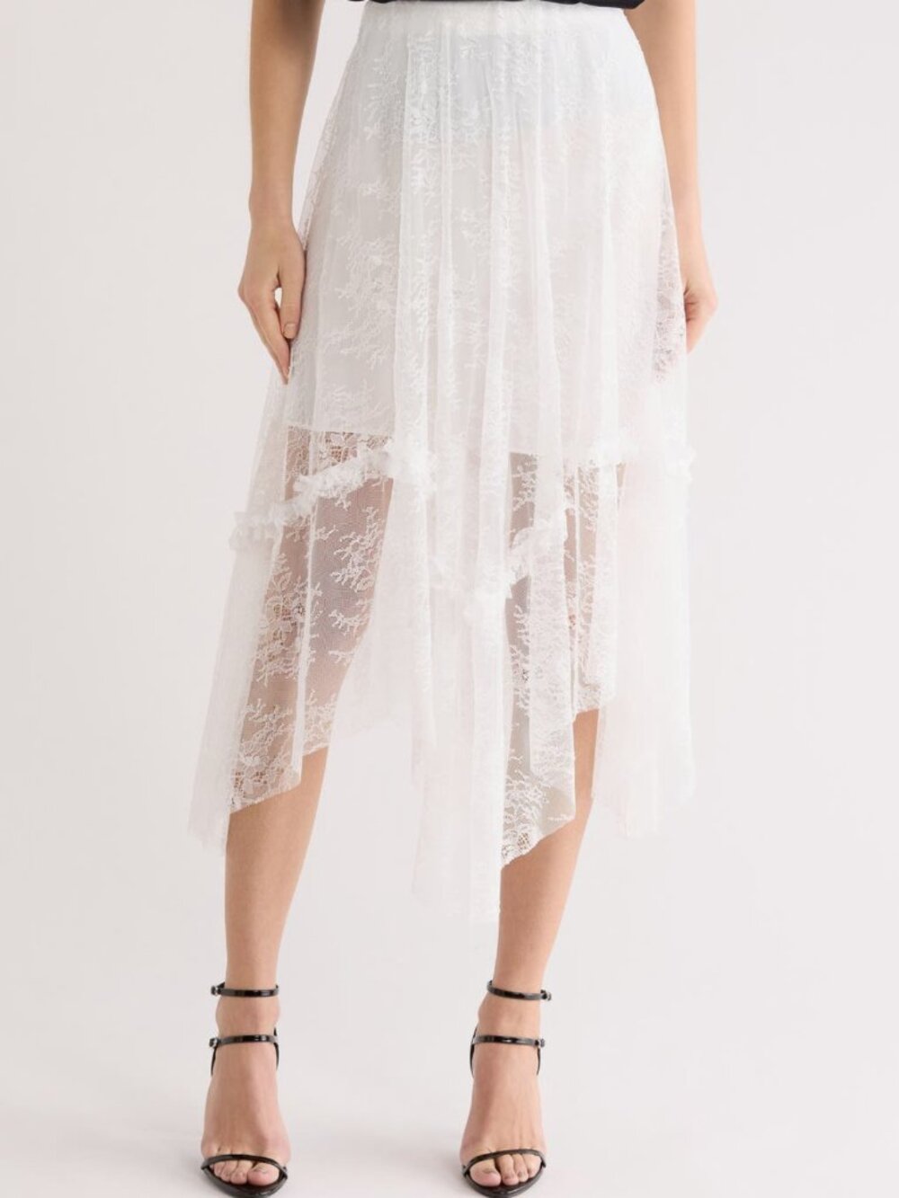 ALL SAINTS Josie Asymmetrical Lace Skirt White Lacey Sheer 6 Small NWT